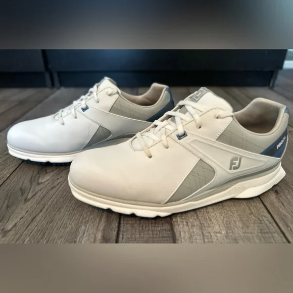 FootJoy Pro SL Men's Spikeless Golf Shoes Size 9 W Leather White Silver Blue - Picture 4 of 13